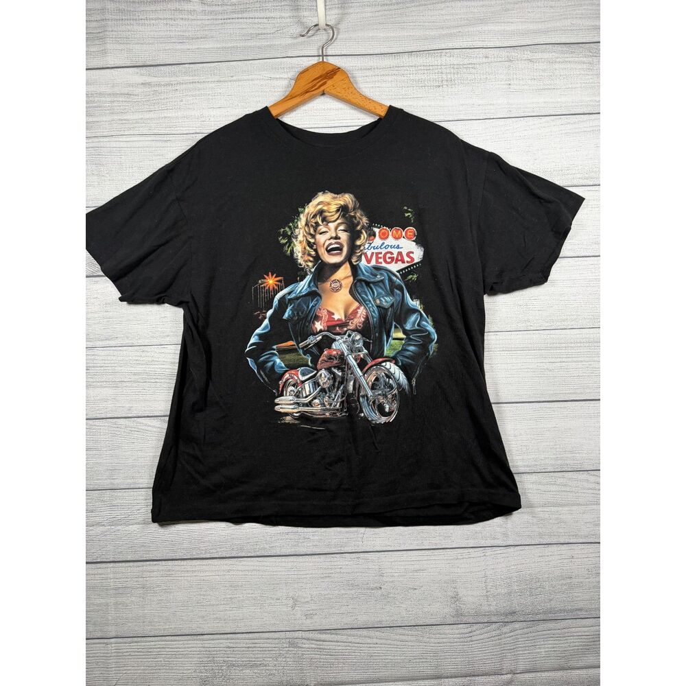Factory Nine Marilyn Monroe Las Vegas Motorcycle Black Graphic T-Shirt L 4296